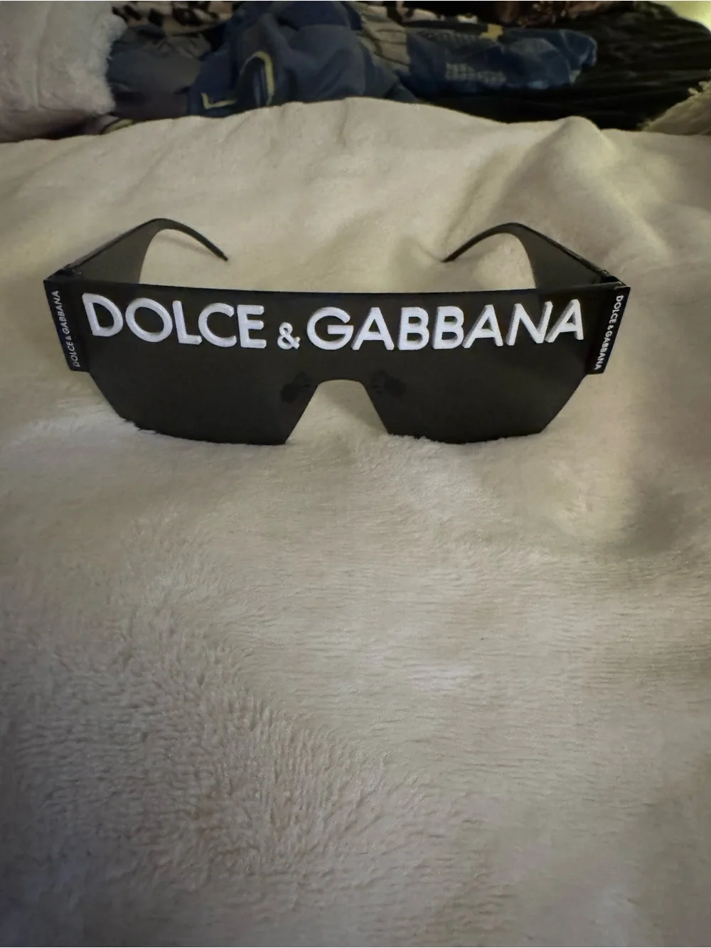 Dolce & Gabbana Black Shield Sunglasses with White Logo